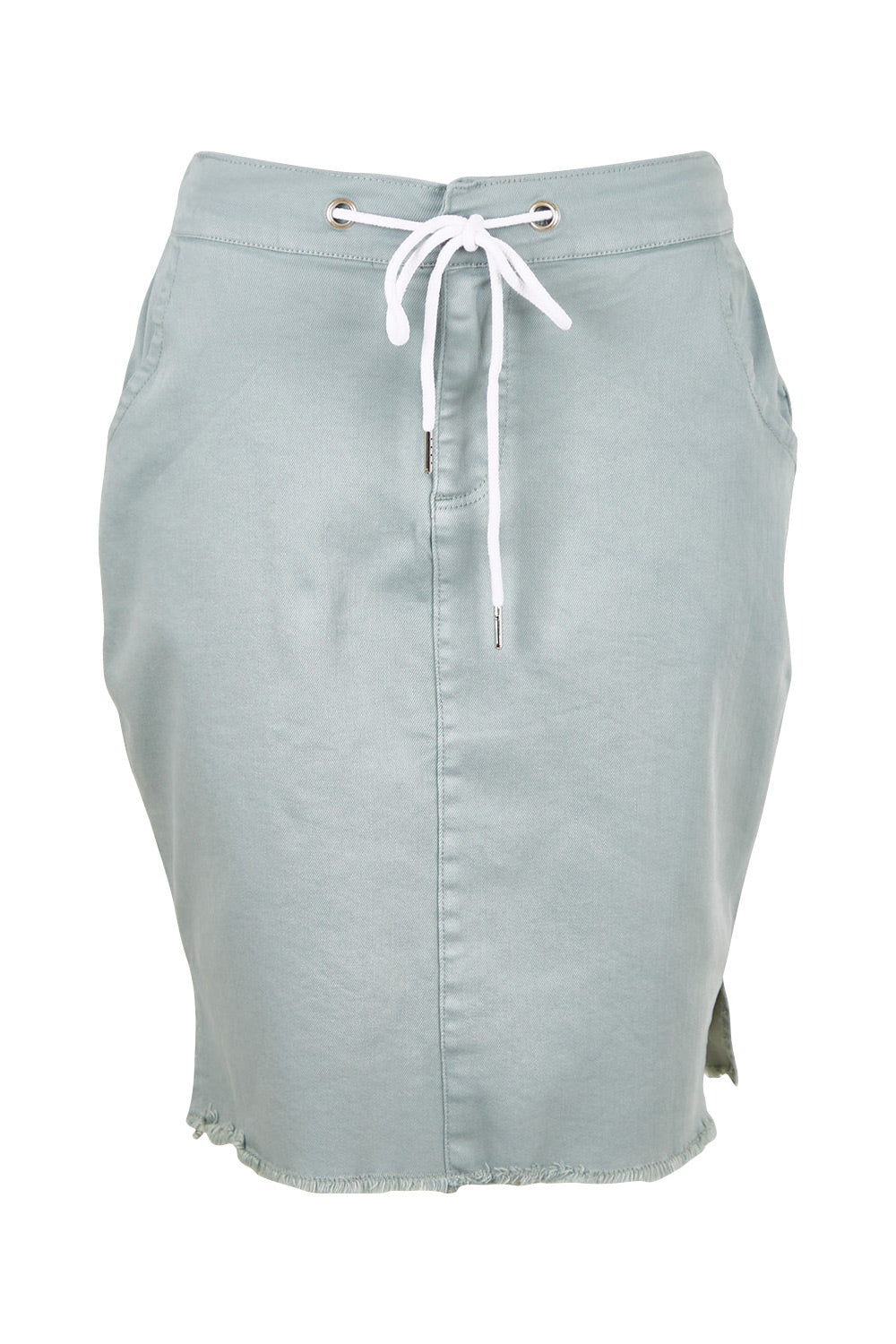 Product shot of the Aston Skirt in colour Sage (Green), from the front