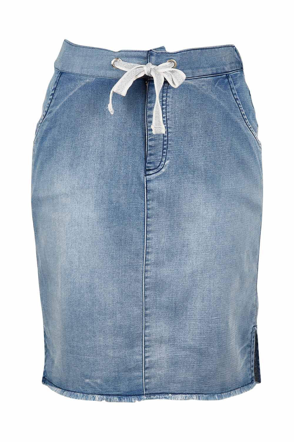 Product shot of the Aston Skirt in colour Blue (Blue), from the front