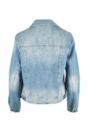 Product shot of the Hudson Denim Jacket in colour Vintage (Blue), from the back