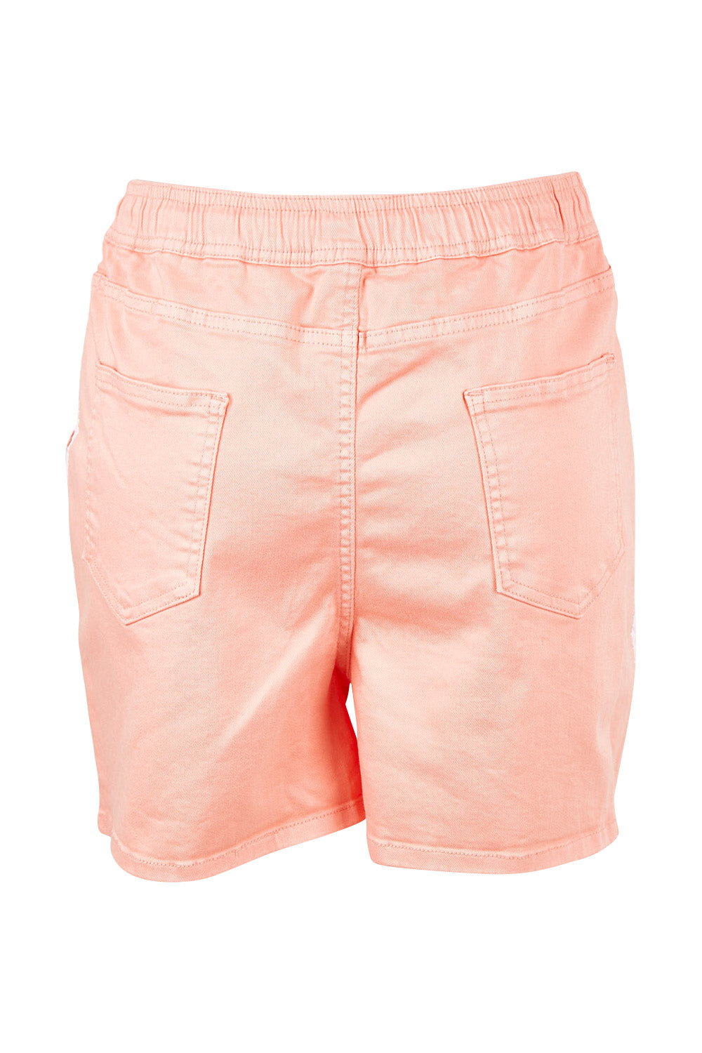Product shot of the Debbie Denim Jogger Shorts in colour Peachpink (Pink), from the back
