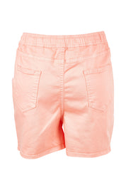 Product shot of the Debbie Denim Jogger Shorts in colour Peachpink (Pink), from the back