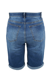 Product shot of the Bonnie Bermuda Denim in colour Indigo (Blue), from the back