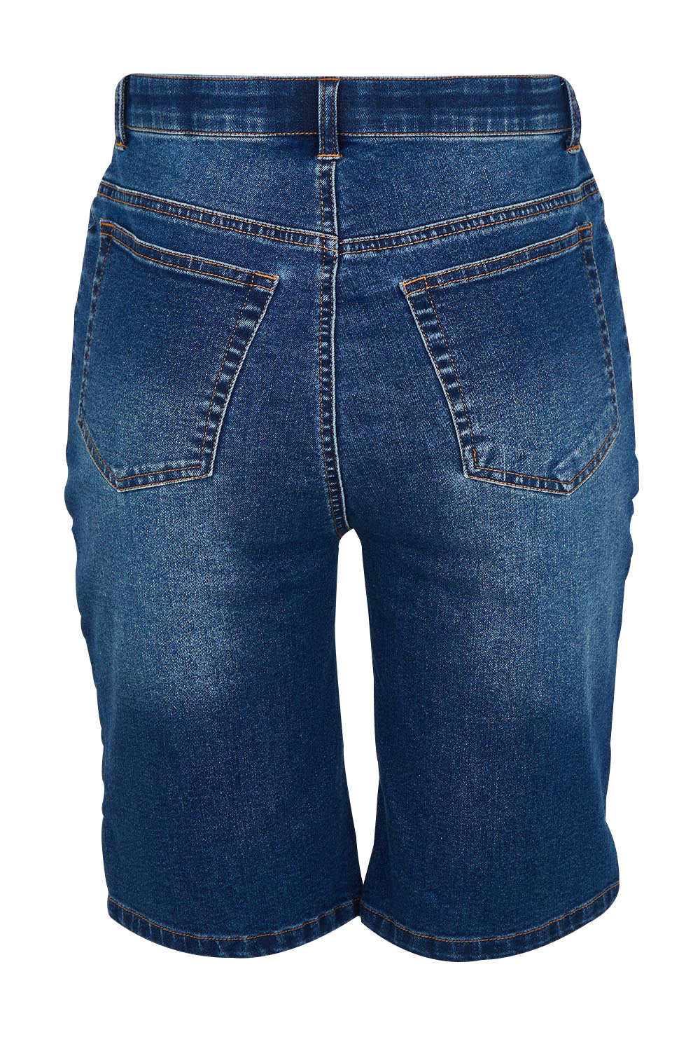 Product shot of the Bonnie Bermuda Denim Short in colour Blue (Blue), from the back