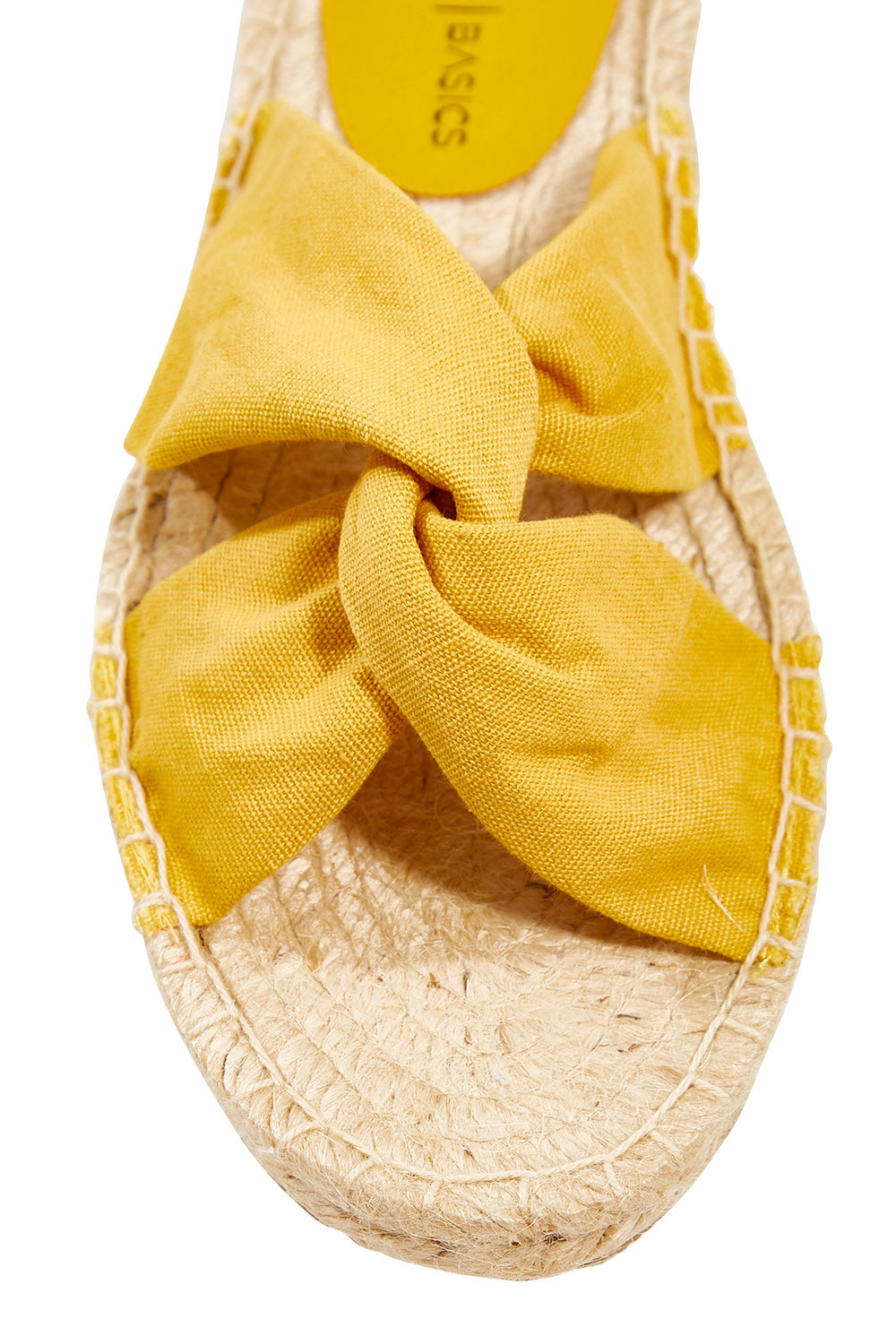 Product shot of the Coastal Espadrille Slide in colour Mango, detail