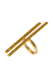Product shot of the Adjustable Hammered Brass Double Bar Ring in colour Goldbrass (Metallics), from the front