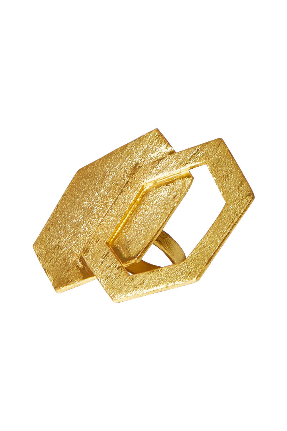 Product shot of the Brass Hexagon Ring in colour Goldbrass (Metallics), from the front