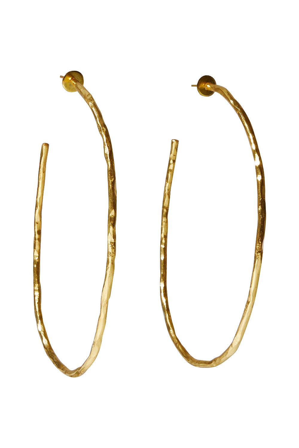 Product shot of the Brass Hammered Oversize Open Hoop Earrings in colour Goldbrass (Metallics), from the front