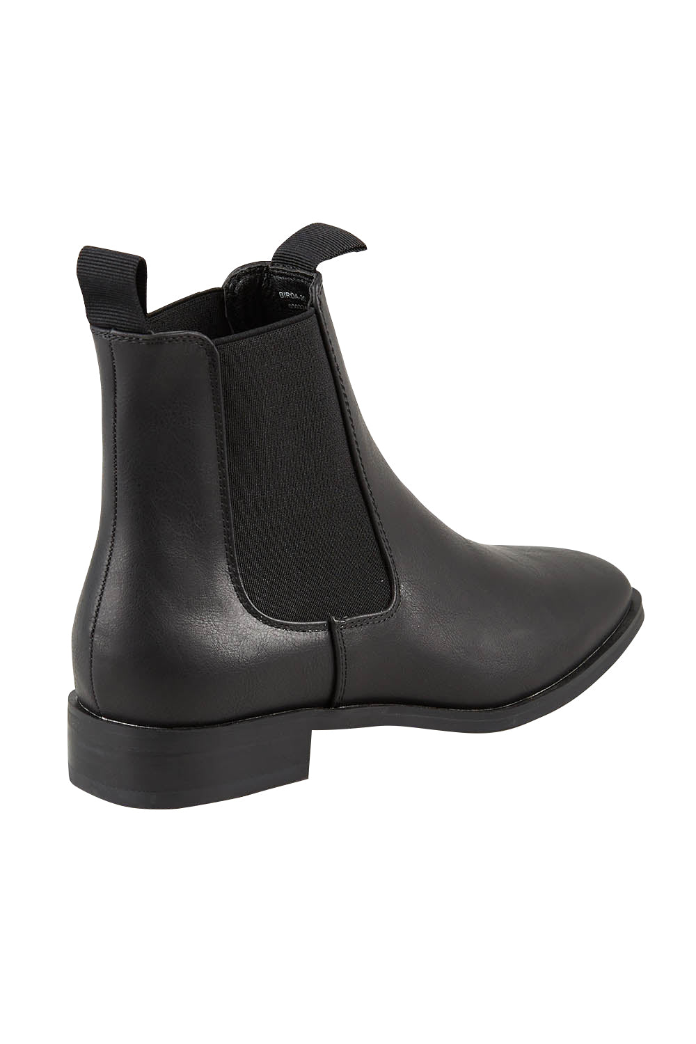 Product shot of the Vegan Leather Pull On Flat Boot in colour Black (Black), from the back