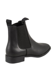 Product shot of the Vegan Leather Pull On Flat Boot in colour Black (Black), from the back