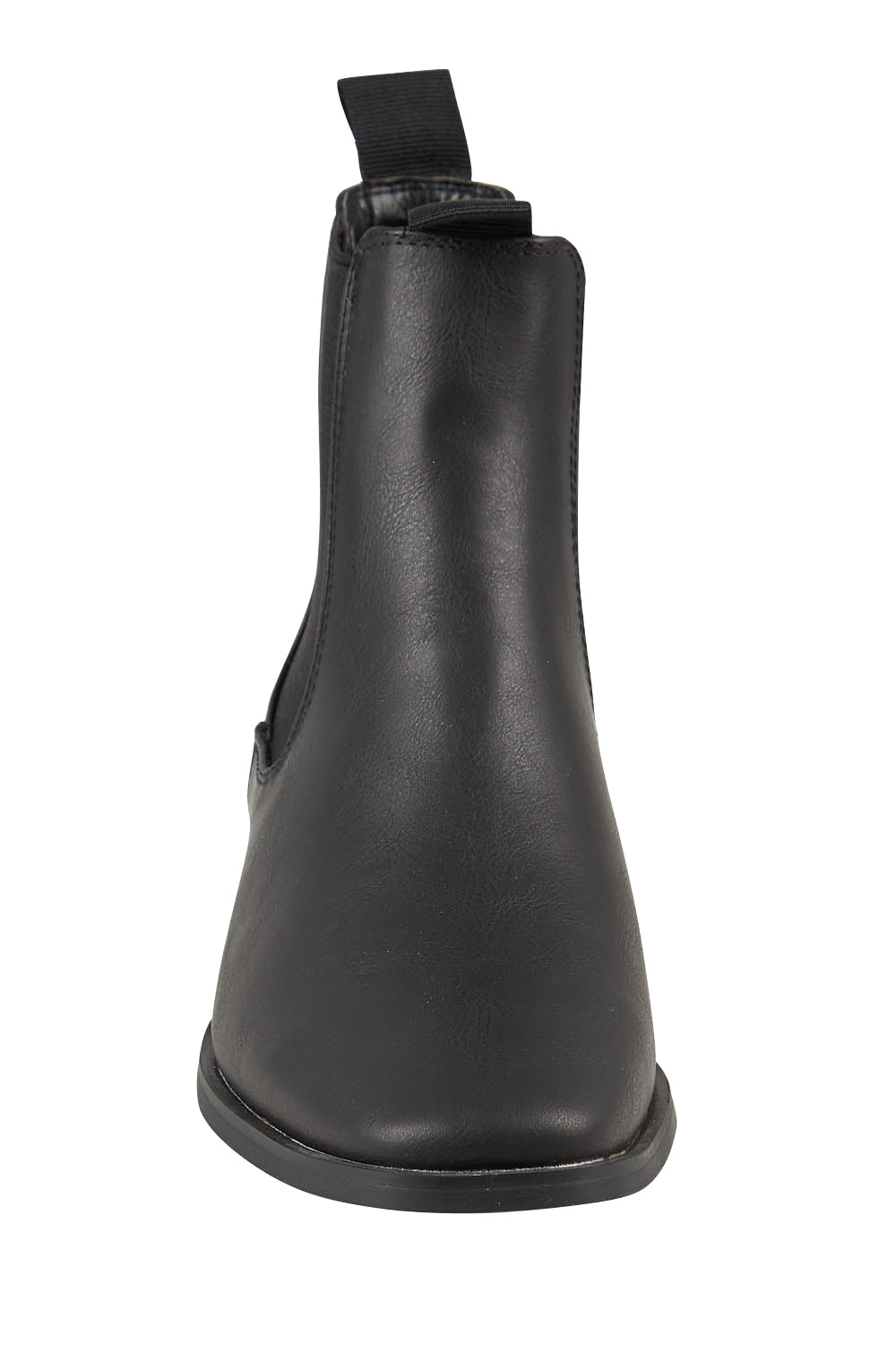 Product shot of the Vegan Leather Pull On Flat Boot in colour Black (Black), detail