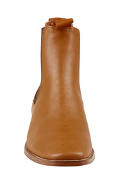 Product shot of the Vegan Leather Pull On Flat Boot in colour Tan, detail