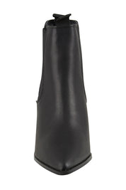 Product shot of the Vegan Leather Pull On Heeled Boot in colour Black (Black), detail