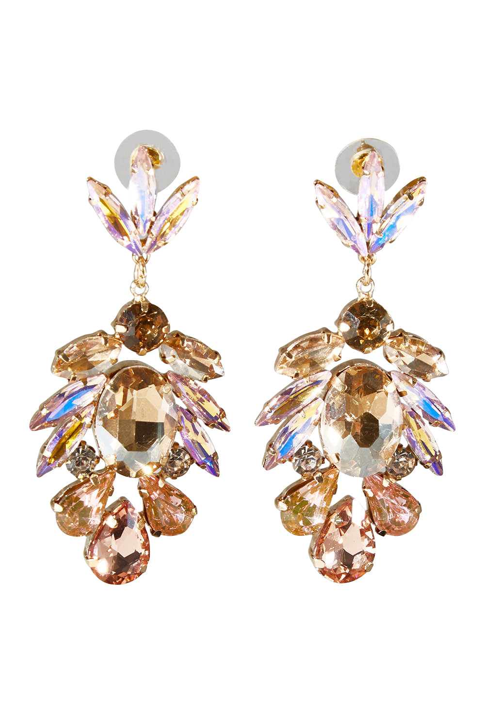 Product shot of the Glass Cluster Earrings in colour Champagne, from the front