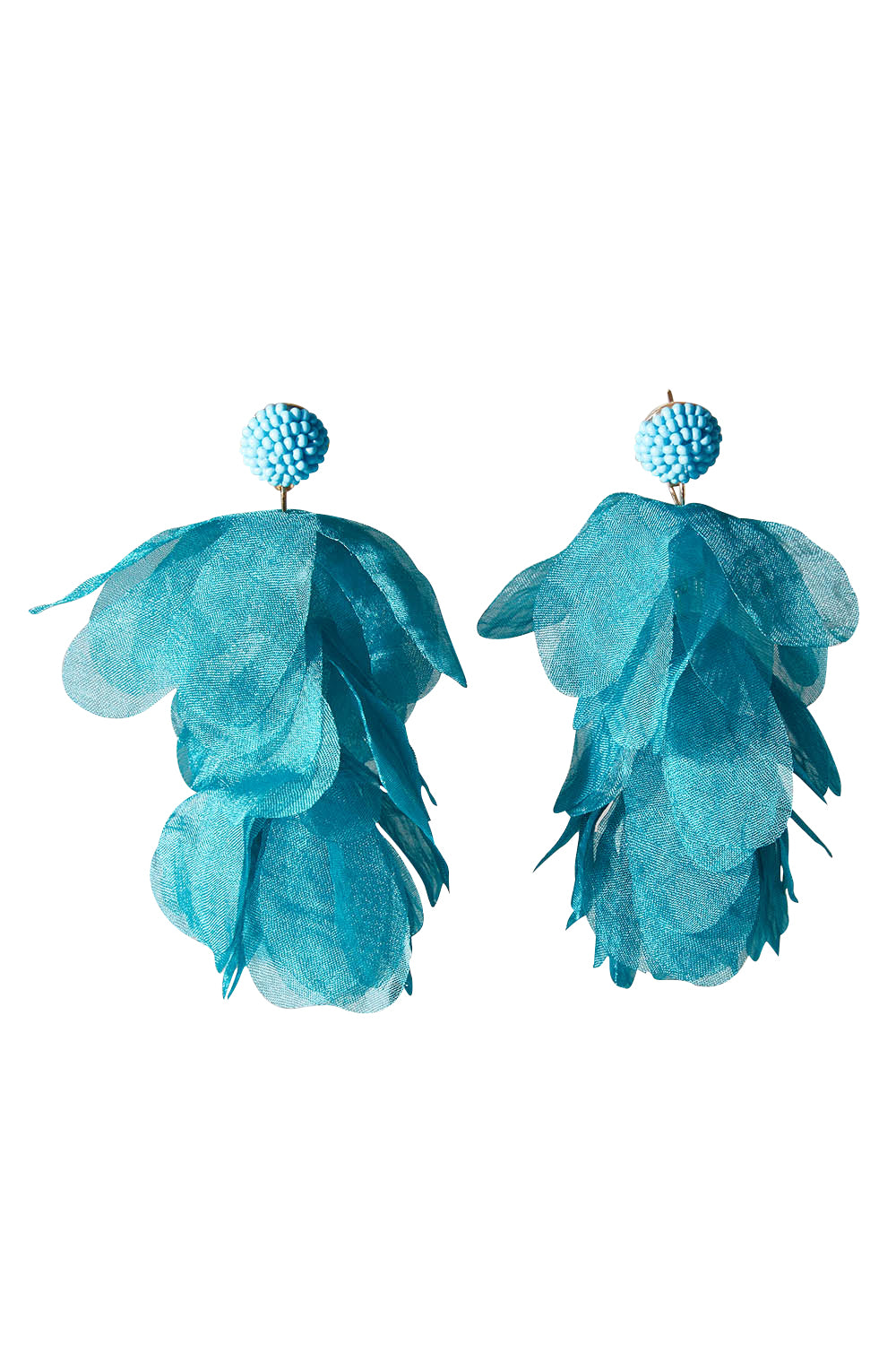 Product shot of the Bunch of Colour Earrings in colour Teal (Blue), from the front