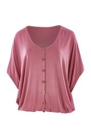 Product shot of The Relaxed Button Bamboo Tee in colour Dustypink (Pink), from the front
