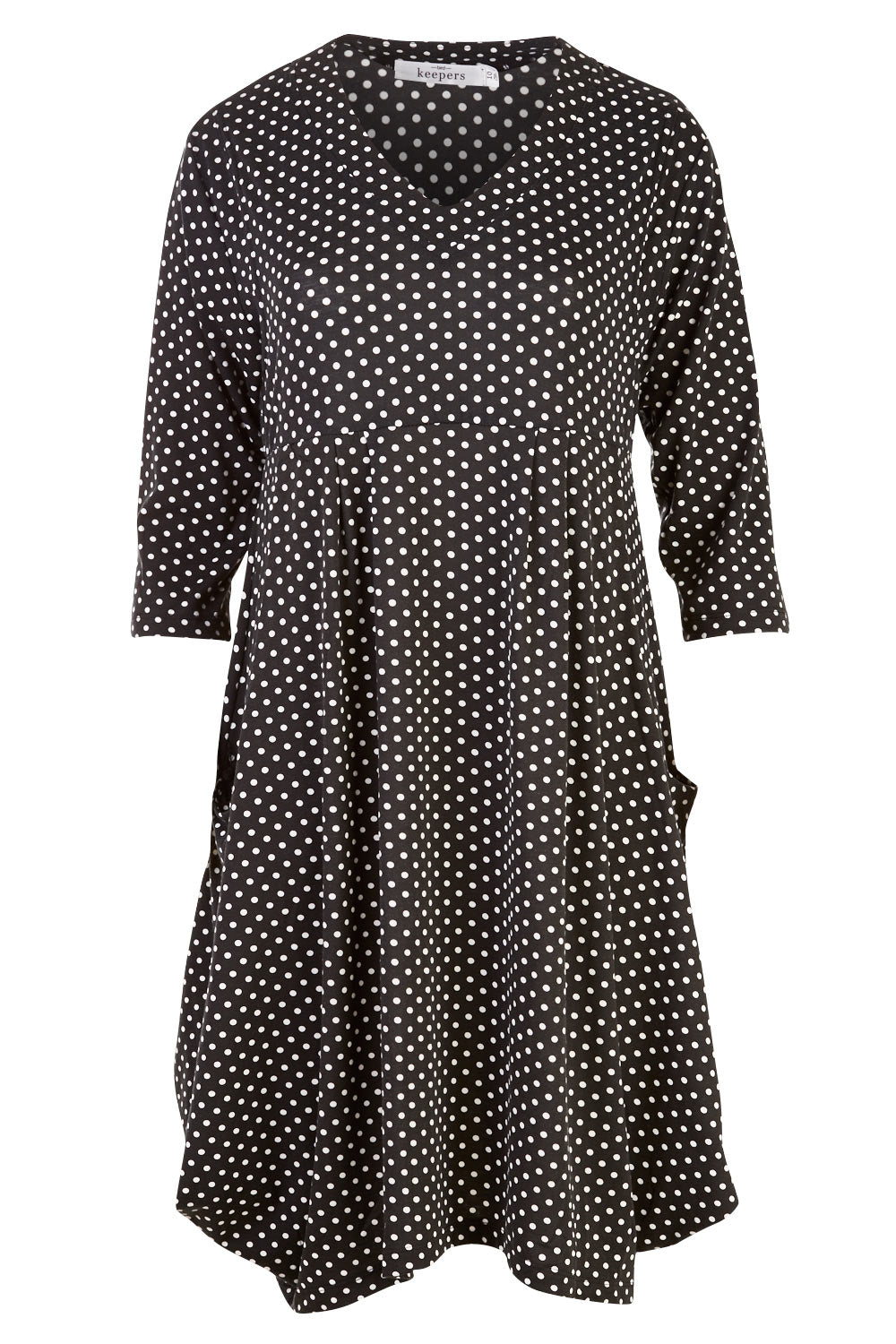 Product shot of The Spot Pocket Tunic Dress in colour Spot (Black), from the front