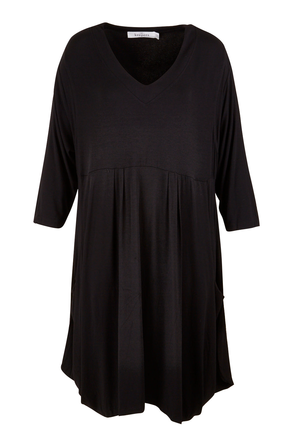 Product shot of The Pocket Tunic Dress in colour Black (Black), from the front