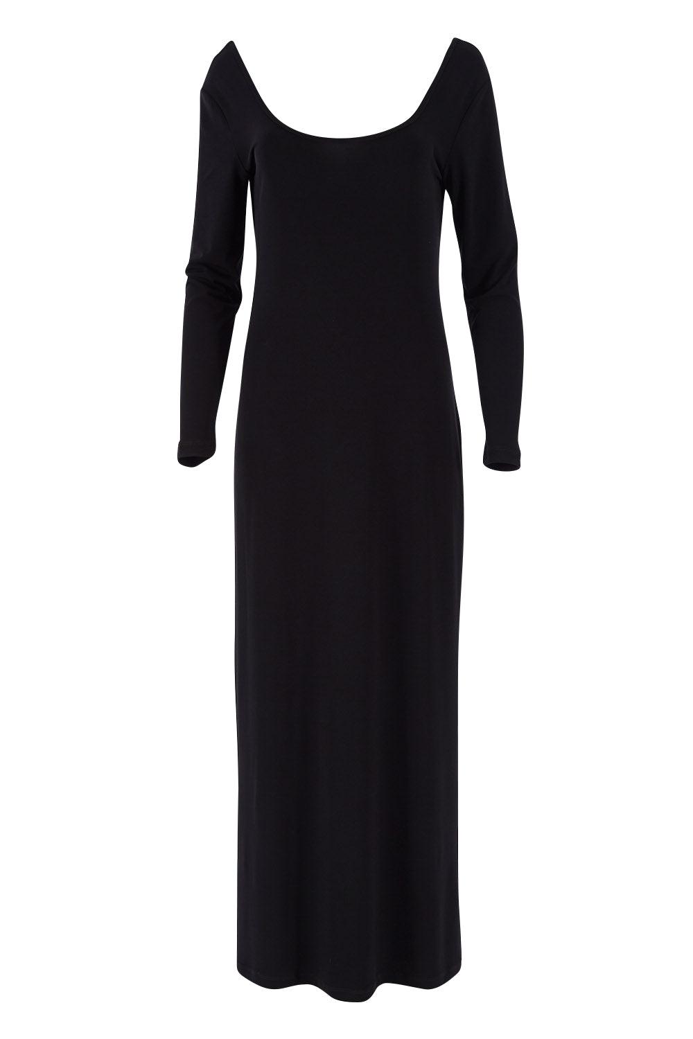 Product shot of The Long Sleeve Comfort Maxi in colour Black (Black), from the front