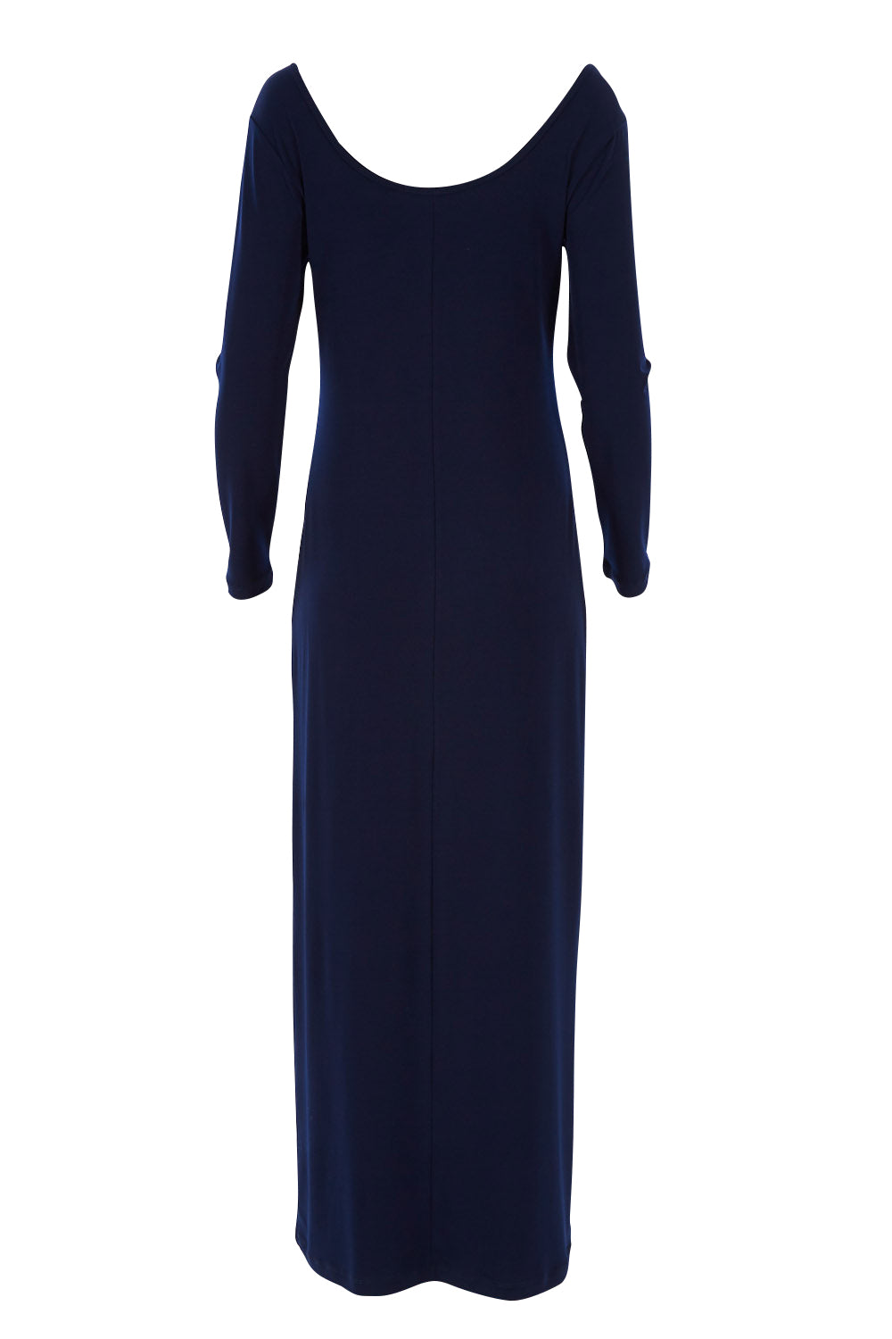 Product shot of The Long Sleeve Comfort Maxi in colour Navy (Blue), from the back