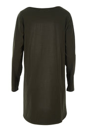 Product shot of The Cotton Long Sleeve Boyfriend Tee in colour Khaki (Green), from the back