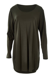 Product shot of The Cotton Long Sleeve Boyfriend Tee in colour Khaki (Green), from the front