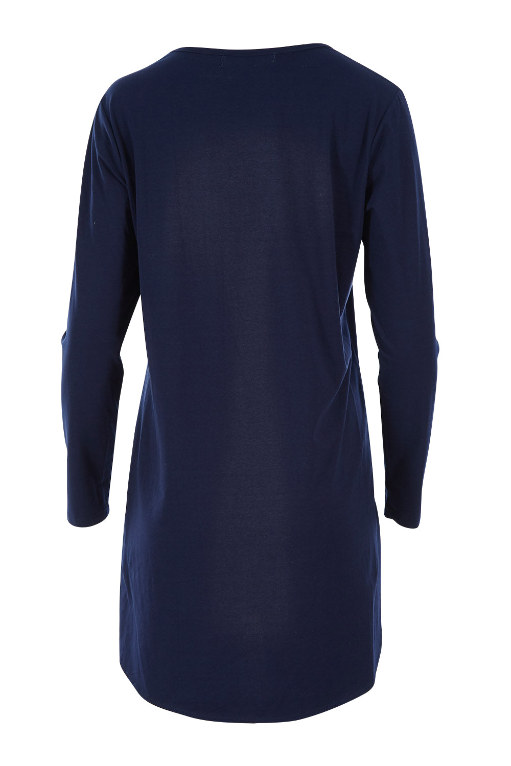 Product shot of The Cotton Long Sleeve Boyfriend Tee in colour Navy (Blue), from the back