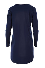 Product shot of The Cotton Long Sleeve Boyfriend Tee in colour Navy (Blue), from the back