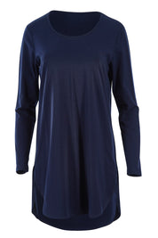 Product shot of The Cotton Long Sleeve Boyfriend Tee in colour Navy (Blue), from the front