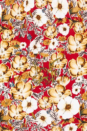 Product shot of The Wrap Front Midi Dress in colour Redfloral (Red), detail
