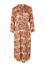 Product shot of The Wrap Front Midi Dress in colour Redfloral (Red), from the front