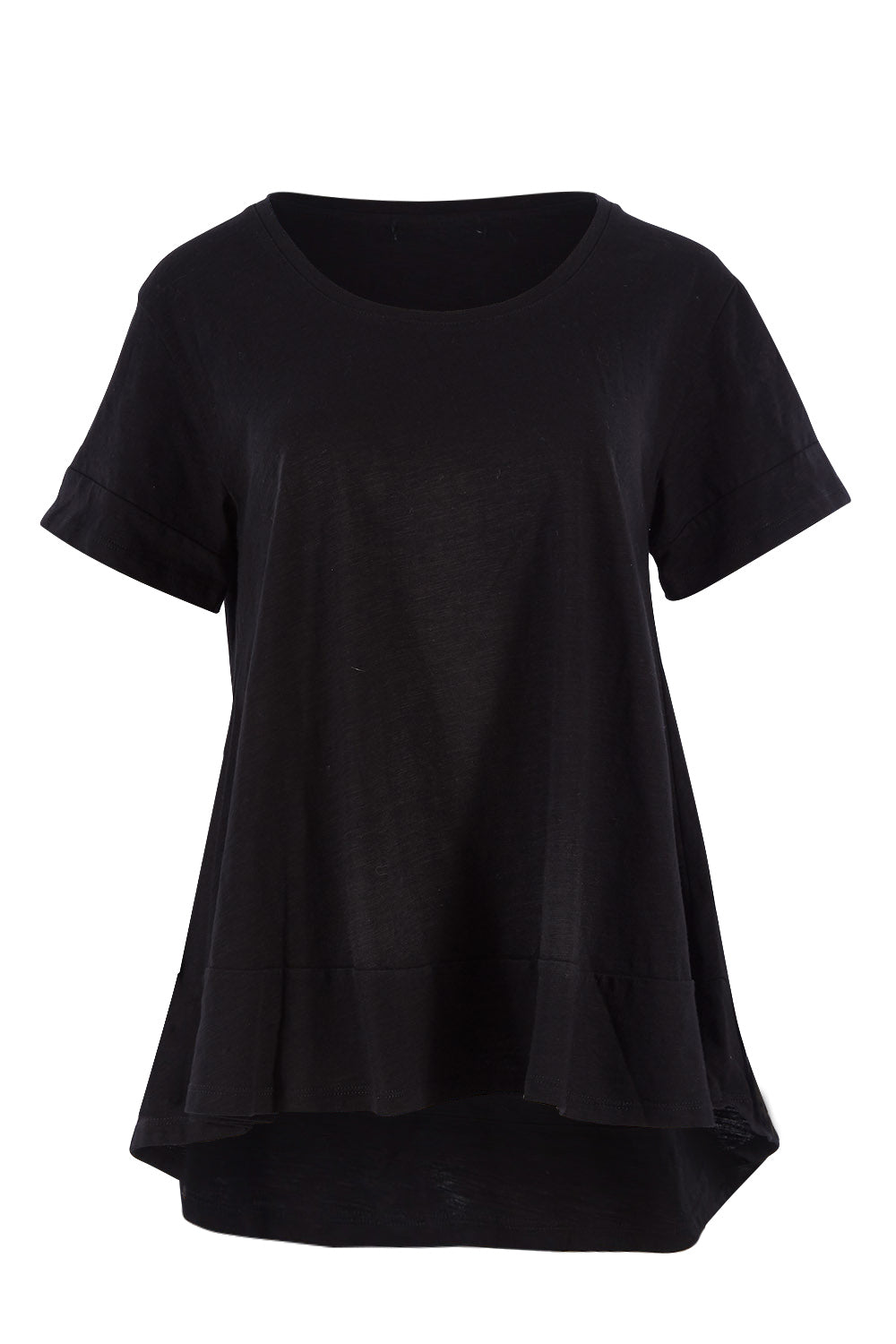 Product shot of The Short Sleeve Swing Tee in colour Black (Black), from the front