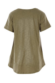 Product shot of The Short Sleeve Swing Tee in colour Khaki (Green), from the back