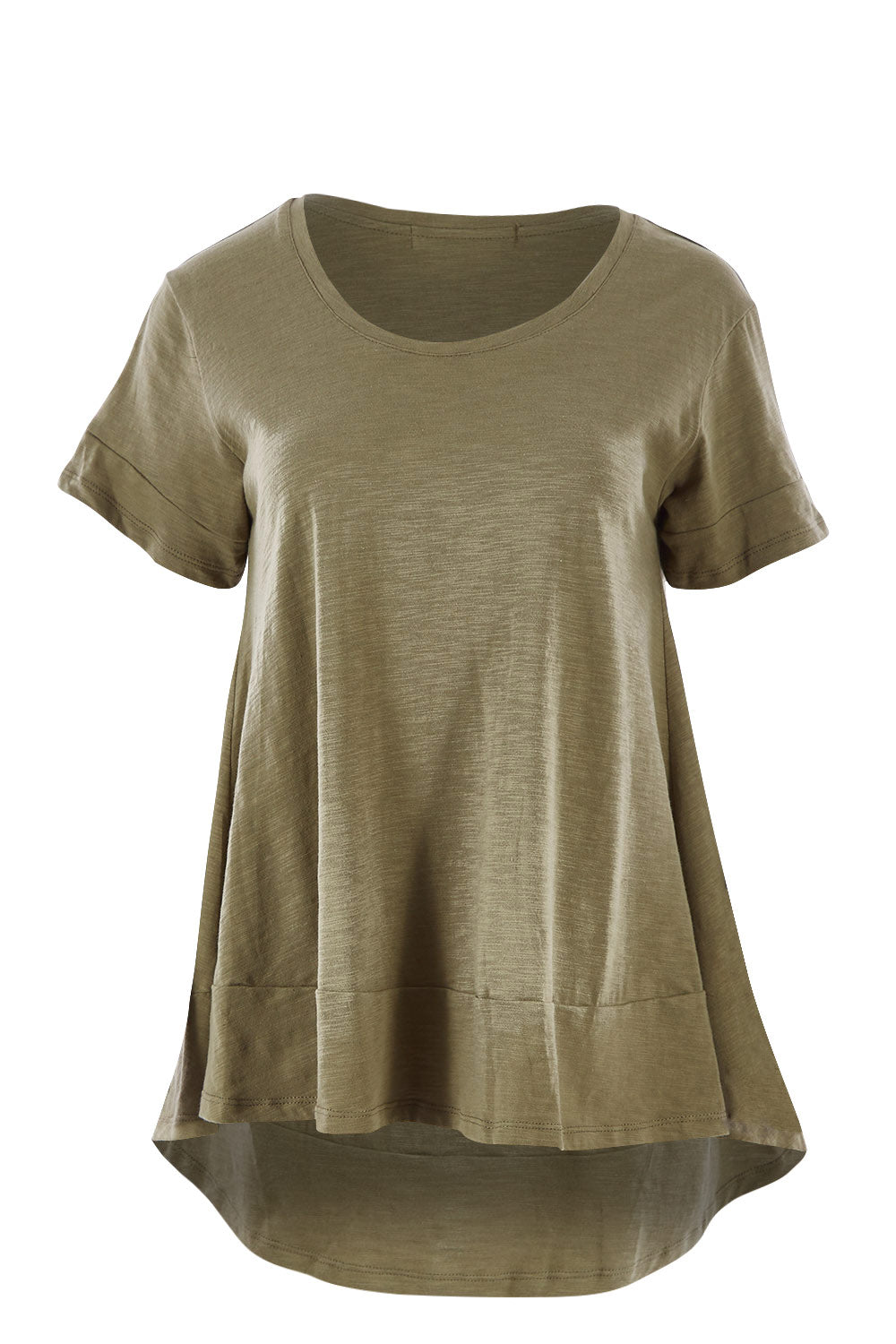 Product shot of The Short Sleeve Swing Tee in colour Khaki (Green), from the front