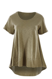 Product shot of The Short Sleeve Swing Tee in colour Khaki (Green), from the front
