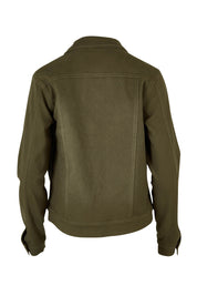 Product shot of The Denim Jacket in colour Armygreen (Green), from the back
