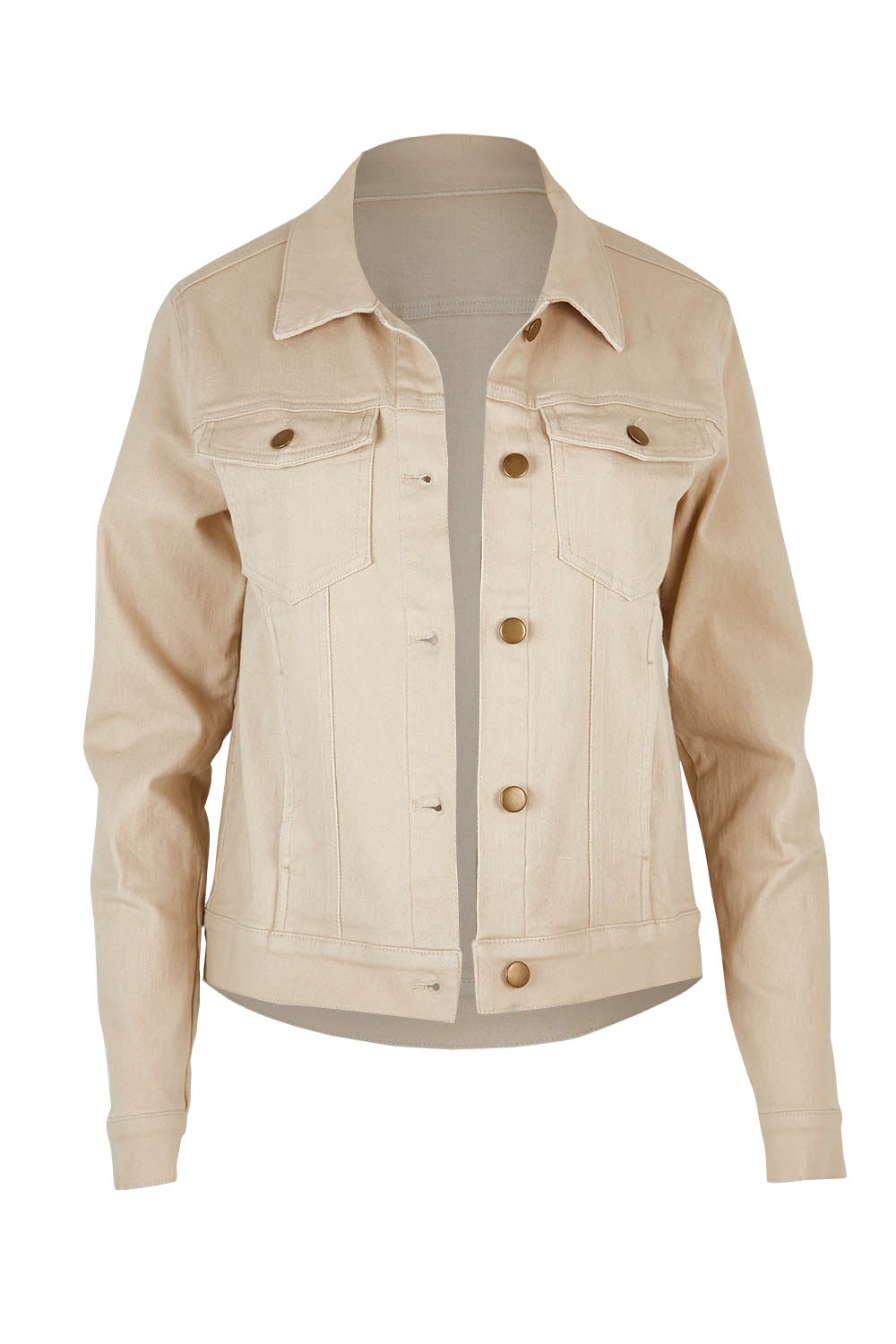 Product shot of The Denim Jacket in colour Echru, from the front