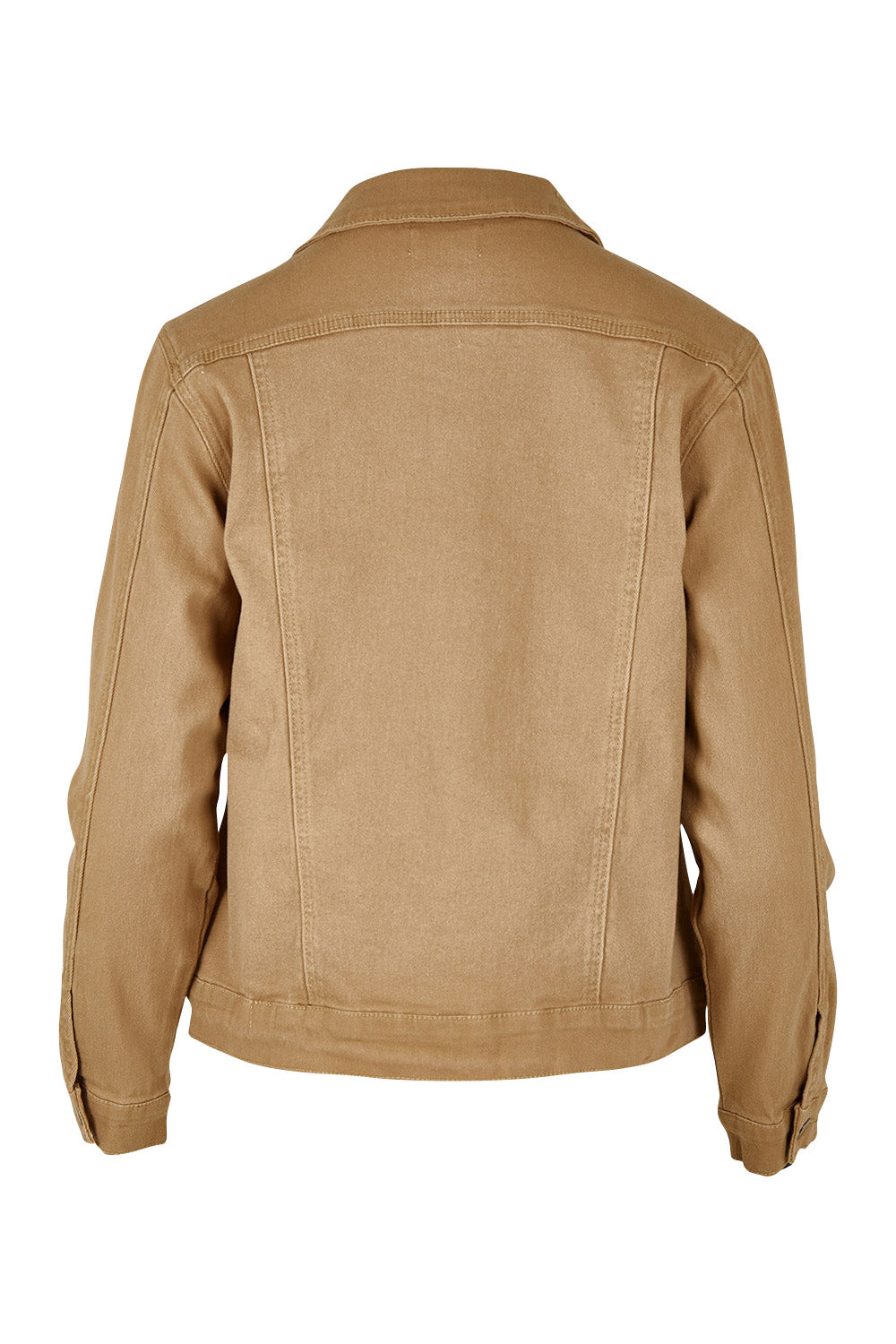 Product shot of The Denim Jacket in colour Tan, from the back