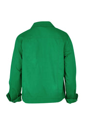 Product shot of The Tencel Blend Denim Jacket in colour Emerald (Green), from the back