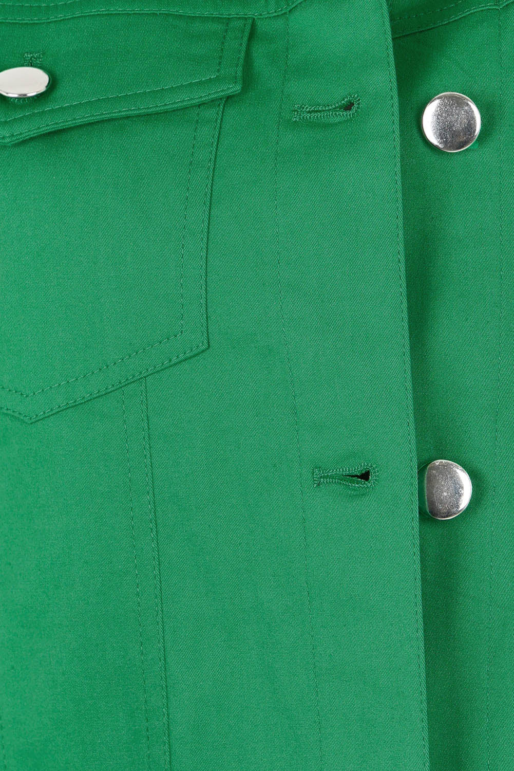 Product shot of The Tencel Blend Denim Jacket in colour Emerald (Green), detail