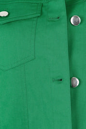 Product shot of The Tencel Blend Denim Jacket in colour Emerald (Green), detail