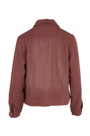 Product shot of The Must Have Linen Look Jacket in colour Mulberry (Pink), from the back