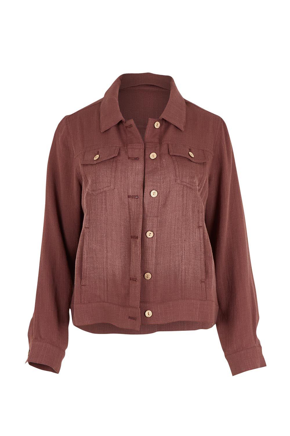 Product shot of The Must Have Linen Look Jacket in colour Mulberry (Pink), from the front