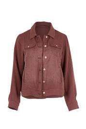 Product shot of The Must Have Linen Look Jacket in colour Mulberry (Pink), from the front