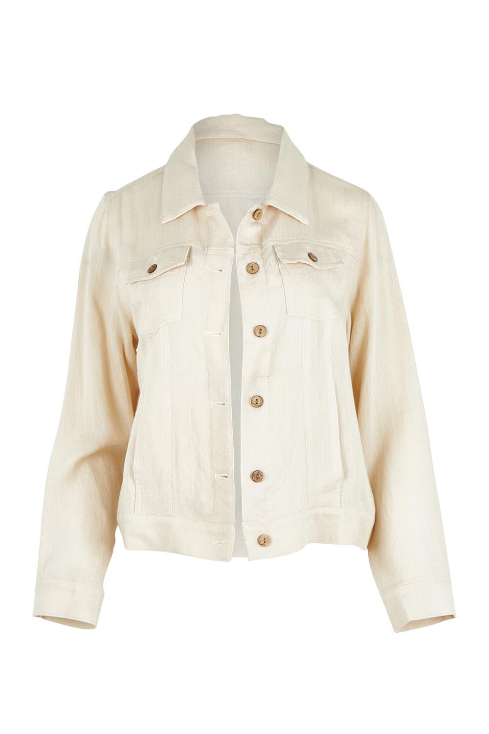 Product shot of The Must Have Linen Look Jacket in colour Sand, from the front