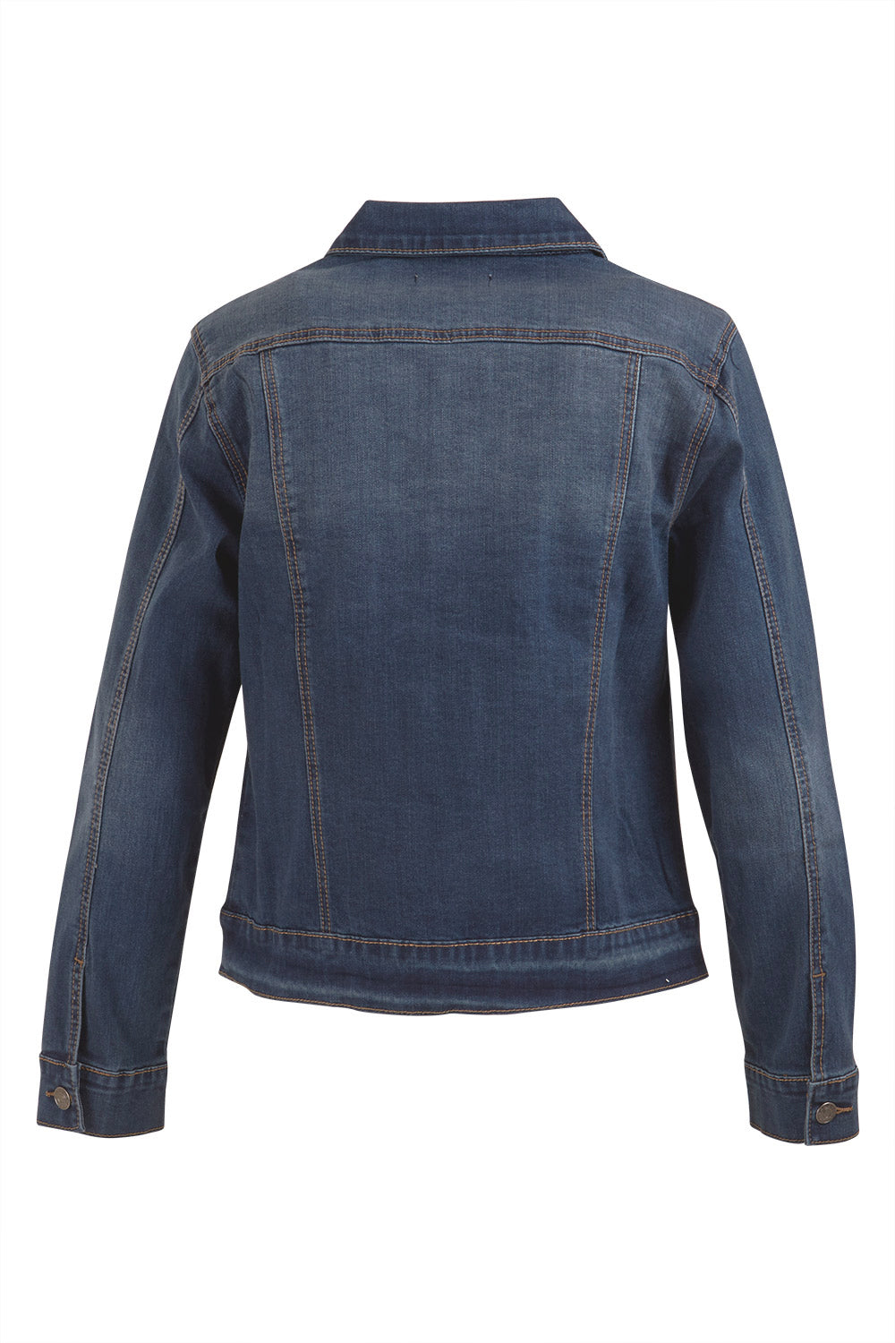 Product shot of The Denim Jacket in colour Denim (Blue), from the back