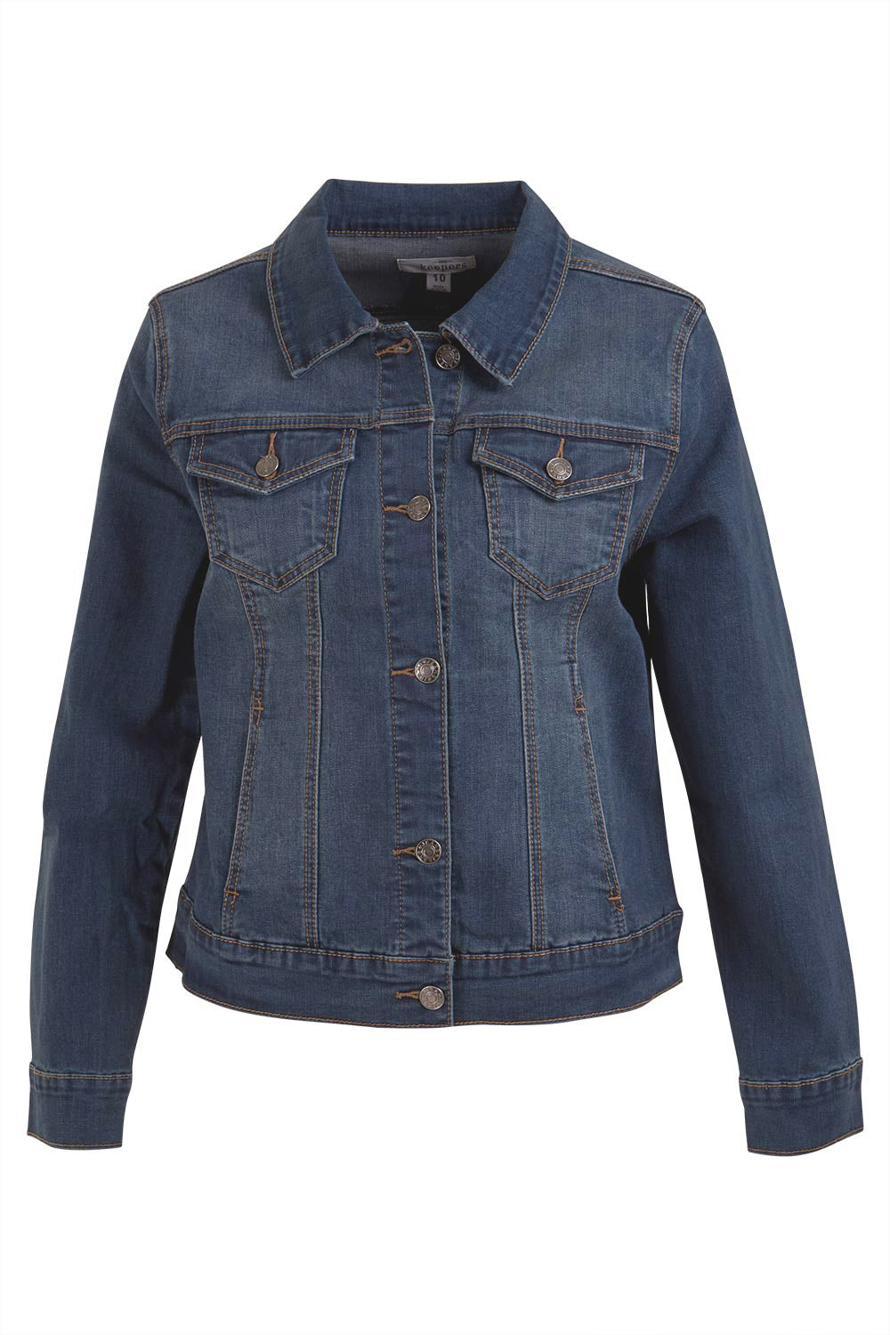 Product shot of The Denim Jacket in colour Denim (Blue), from the front