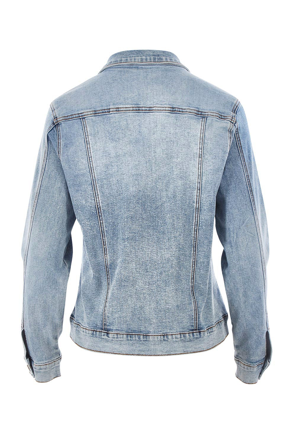 Product shot of The Denim Jacket in colour Lightdenim (Blue), from the back