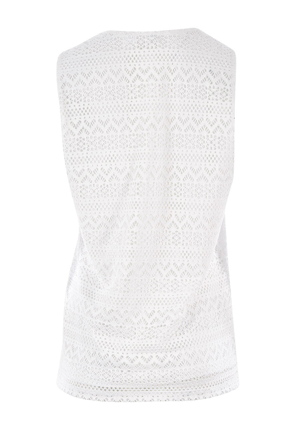 Product shot of The V Neck Lace Tank in colour White (White), from the back