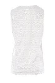 Product shot of The V Neck Lace Tank in colour White (White), from the back