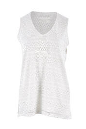 Product shot of The V Neck Lace Tank in colour White (White), from the front
